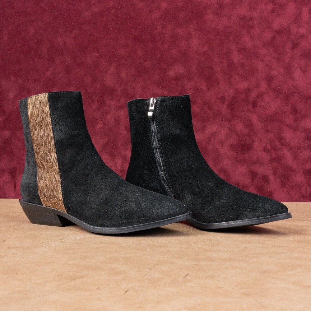 Antelope Women Black Suede Western Cowboy Ankle Pointy toe Boots sz 7US EUR38